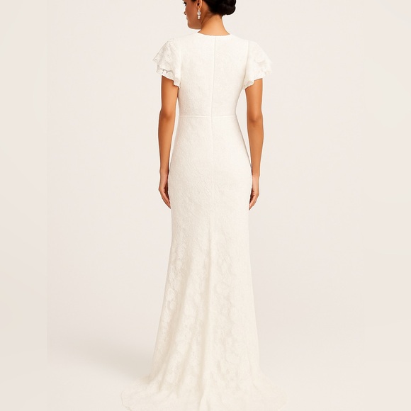 Mac Duggal Light Ivory Flutter-Sleeve Gown Elegant Formal Maxi Dress SZ 6 - Picture 3 of 17